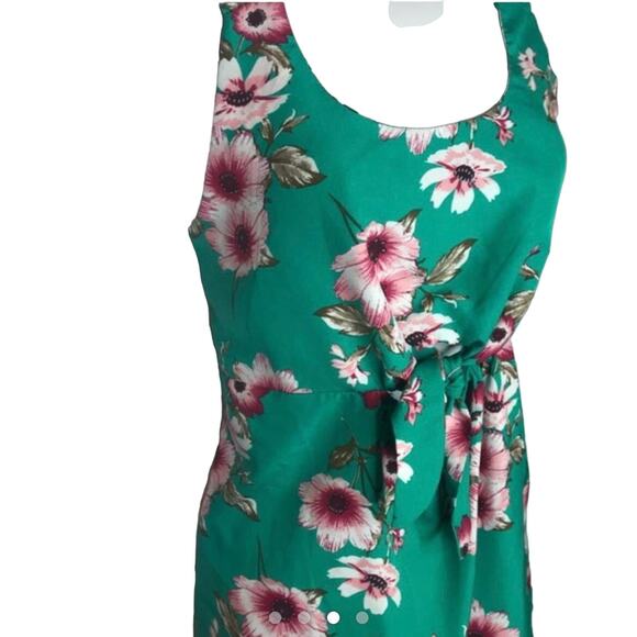 Harlow & Rose Green & Pink Floral Front Tie Sleeveless Blouse Size Small NWT - Picture 3 of 13